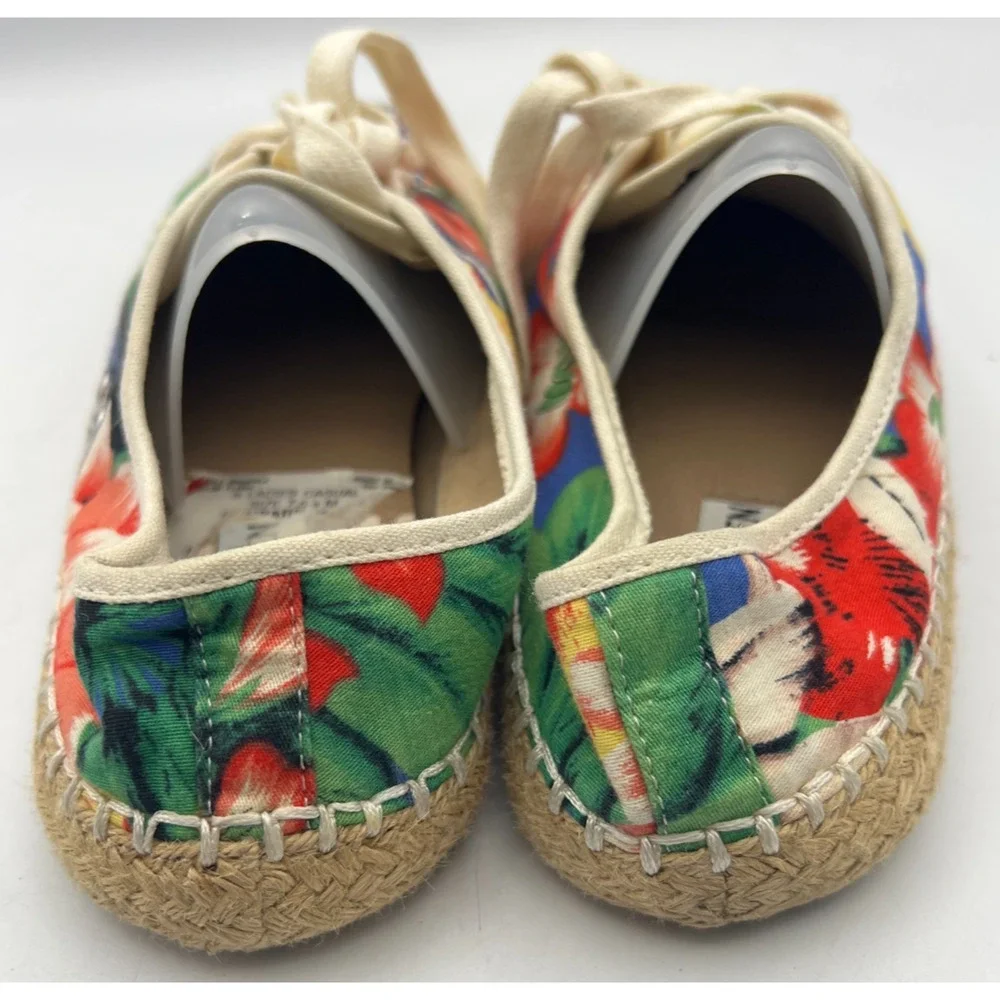 Womens Floral Espadrille Sneakers Size 7.5 Lace Up Canvas Multicolor Shoes